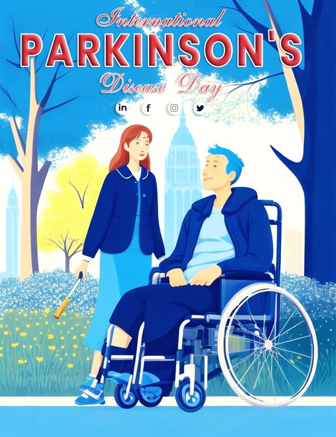 International Parkinson Day banner with flat drawing vector style illustration Background