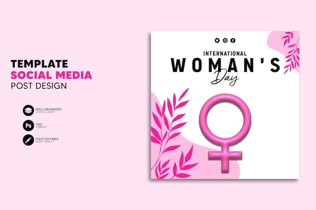 International woman's day celebration 3D render social media post template