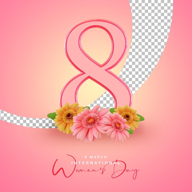 International women day with flower 3d rendering