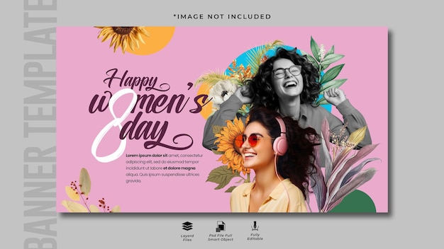 International womens day Horizontal banner design template