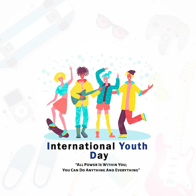 PSD international youth day august 12 holiday concept template for background banner card poster