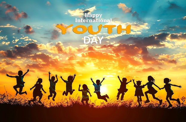 international youth day celebrate banner design with young people silhouettes