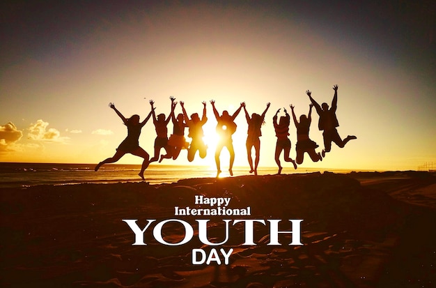 international youth day celebrate banner design with young people silhouettes