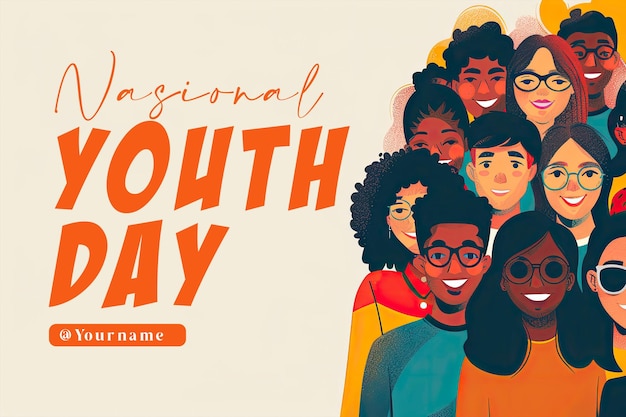 international youth day poster with happy young people background