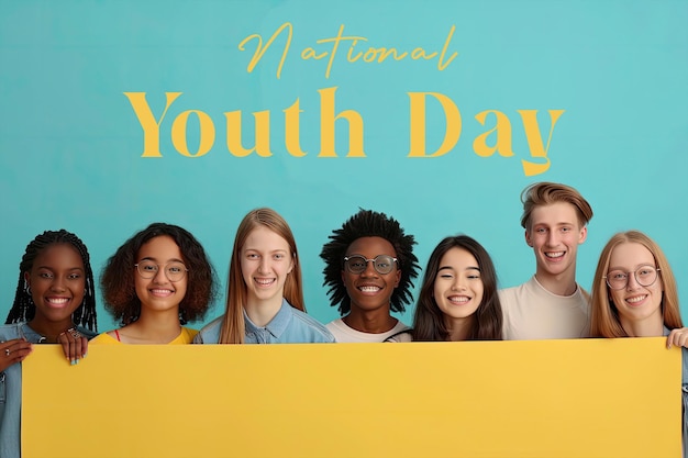 PSD international youth day poster with happy young people background