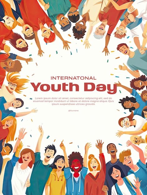 international youth day poster with happy young people background