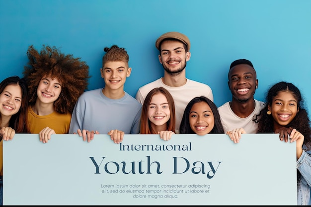 PSD international youth day poster with happy young people background