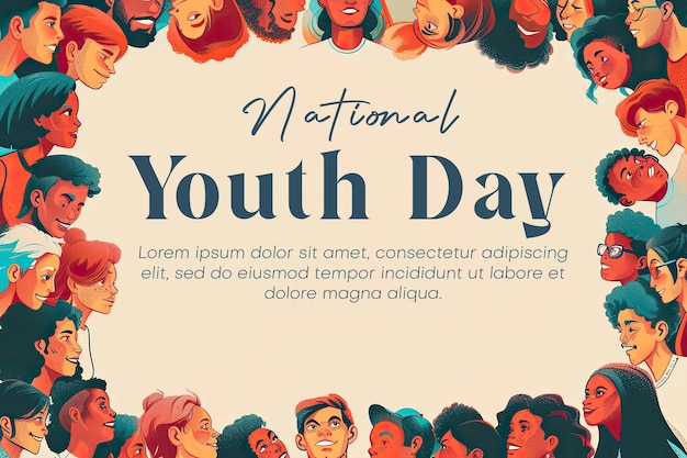 PSD international youth day poster with happy young people background