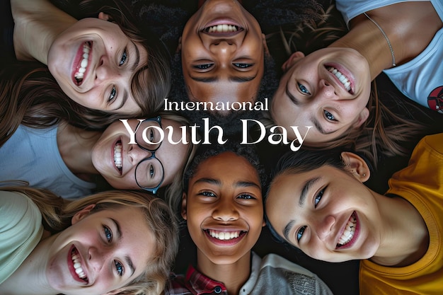 PSD international youth day poster with happy young people background