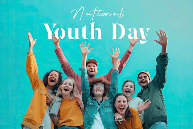 PSD international youth day poster with happy young people background