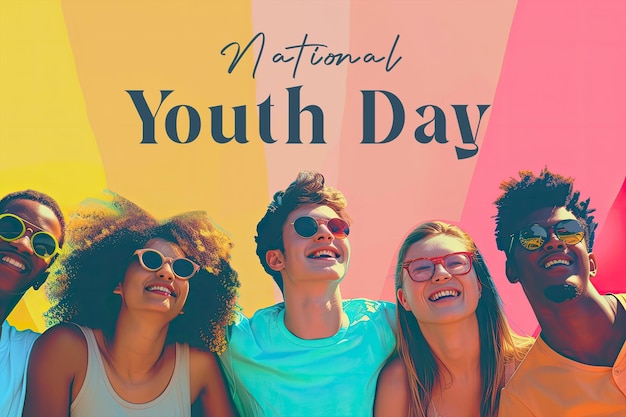 PSD international youth day poster with happy young people background