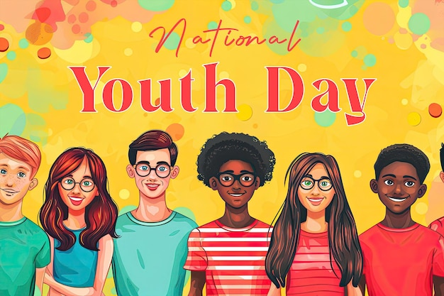 PSD international youth day poster with happy young people background