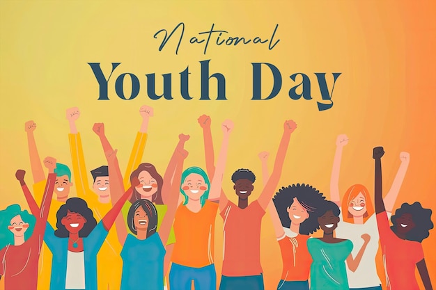 international youth day poster with happy young people background