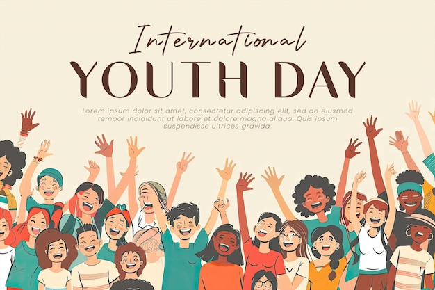 PSD international youth day poster with happy young people background