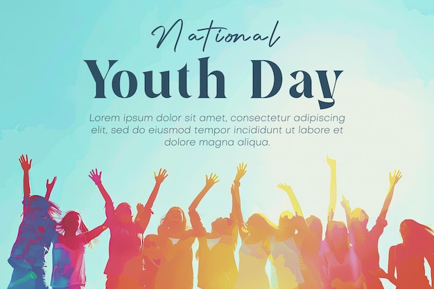 international youth day poster with happy young people background