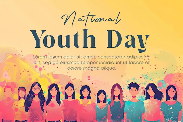 international youth day poster with happy young people background