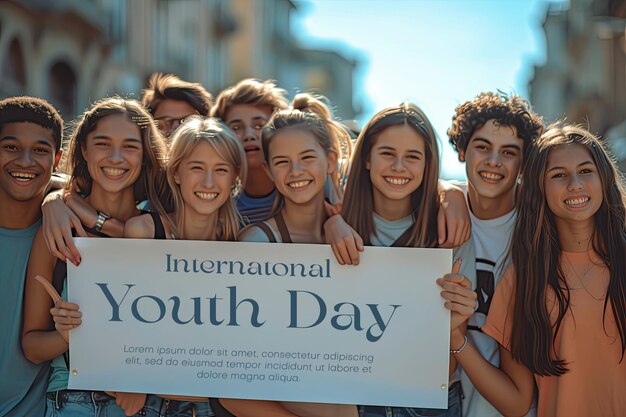 PSD international youth day poster with happy young people background