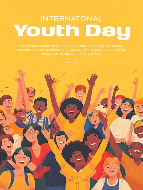 PSD international youth day poster with happy young people background