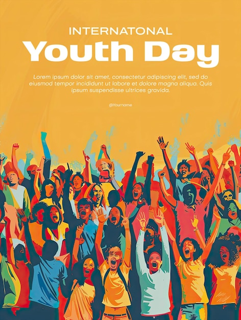 international youth day poster with happy young people background