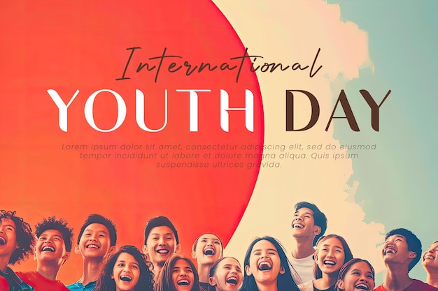 PSD international youth day poster with happy young people background