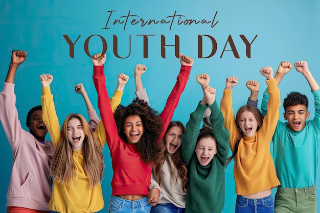 PSD international youth day poster with happy young people background