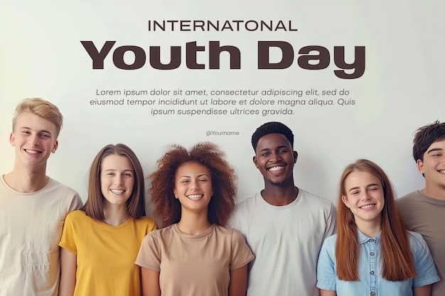 international youth day poster with happy young people background