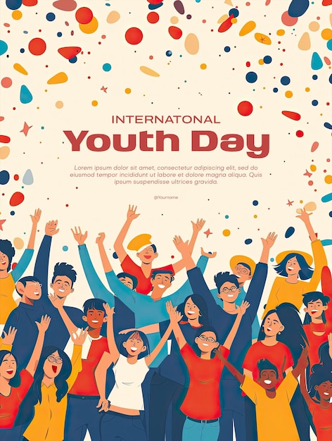 PSD international youth day poster with happy young people background