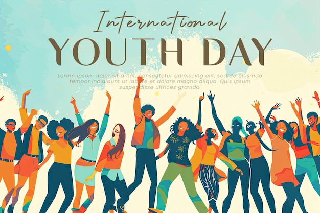 PSD international youth day poster with happy young people background