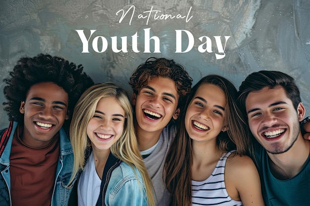 PSD international youth day poster with happy young people background