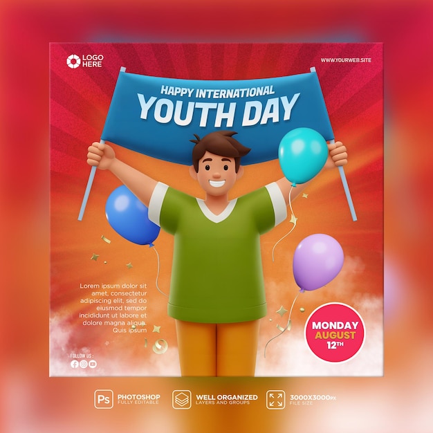 PSD international youth day social media template