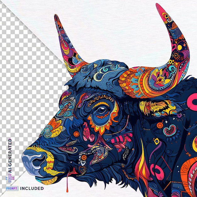 PSD intricate doodle bull vector art