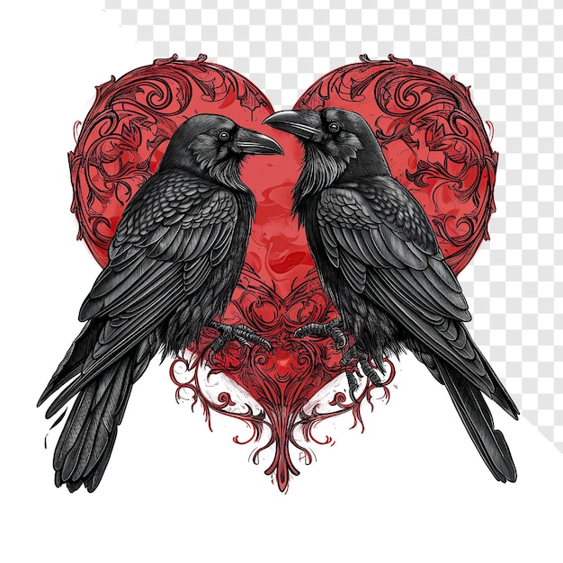 Intricate Gothic Two Ravens Perched Heart transparent backgroundpsd