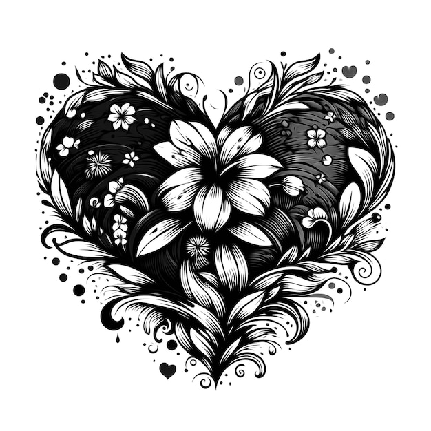 Intricate Heart A Black and White Abstract Expression