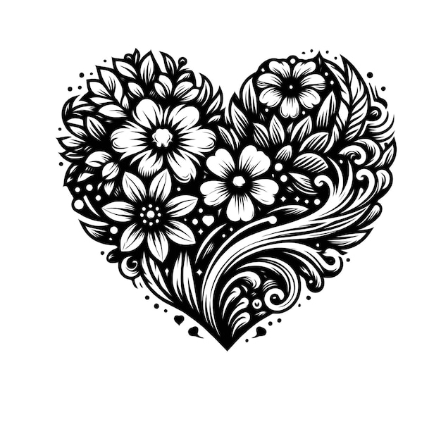 PSD intricate heart a black and white abstract expression