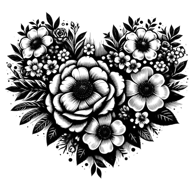 PSD intricate heart a black and white abstract expression