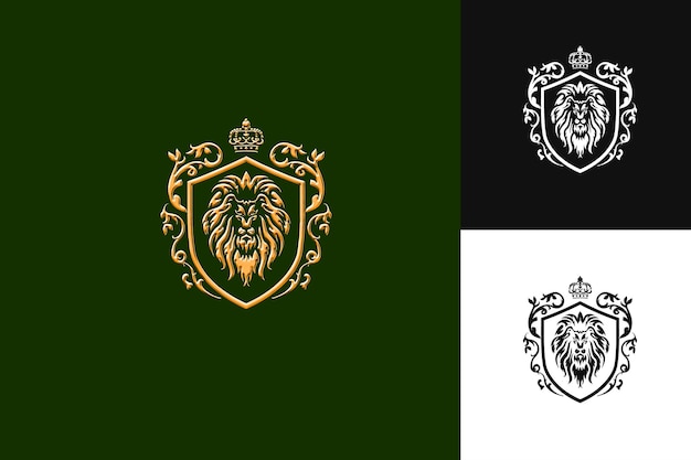 Intricate Knight Crest Logo With Lion and Shield Decorations Abstract Vector Design Collections