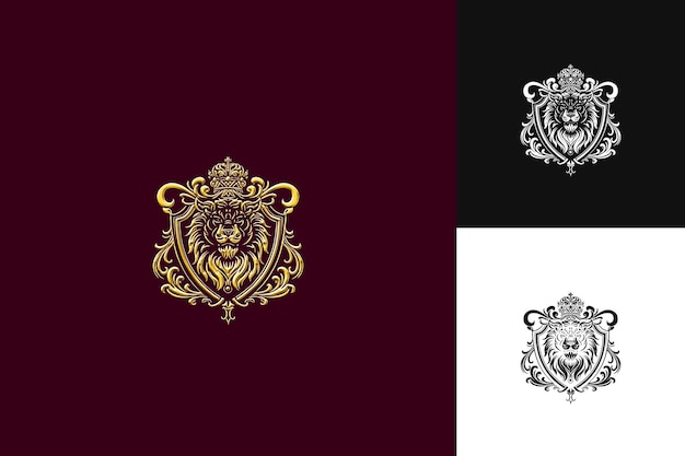 Intricate Knight Crest Logo With Lion and Shield Decorations Abstract Vector Design Collections