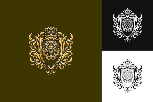 Intricate Knight Crest Logo With Lion and Shield Decorations Abstract Vector Design Collections