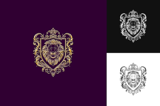 Intricate Knight Crest Logo With Lion and Shield Decorations Abstract Vector Design Collections