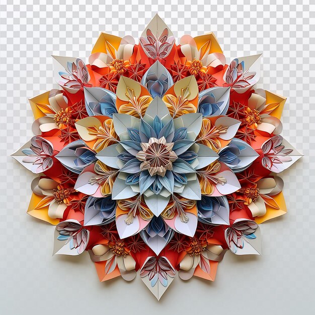 PSD intricate origami flower mandala with detailed patterns