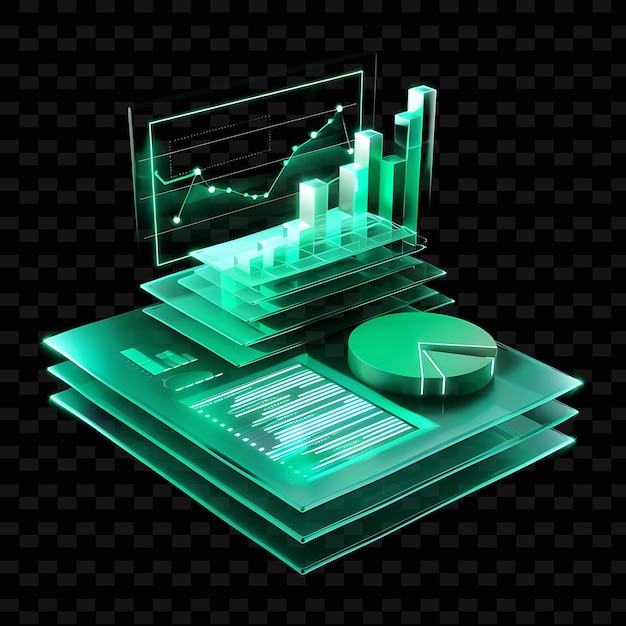 PSD investment portfolio 3d icon with stacked papers and charts png trendy neon color shape