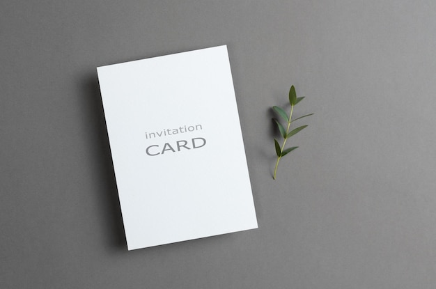 Invitation or greeting card mockup with natural eucalyptus twig