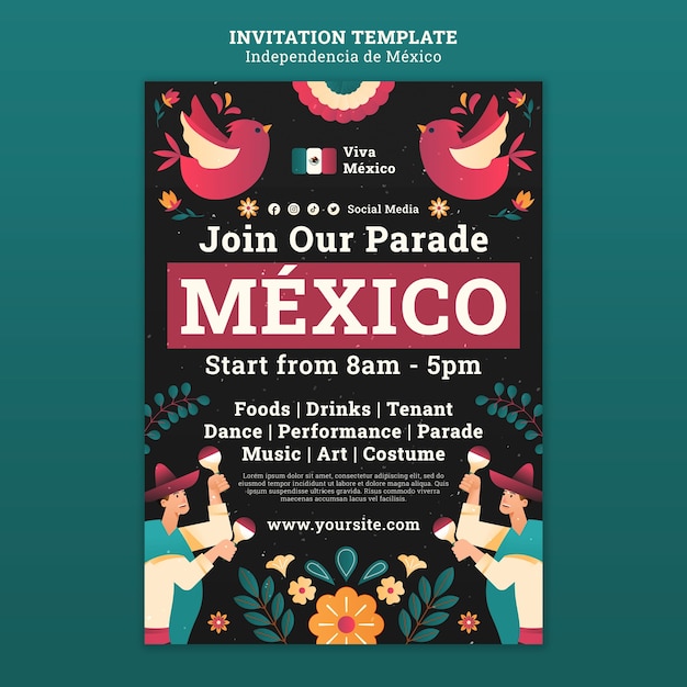 PSD invitation template for mexico independence day celebration