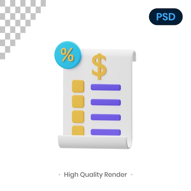 Invoice 3D Render Illustration Premium Psd