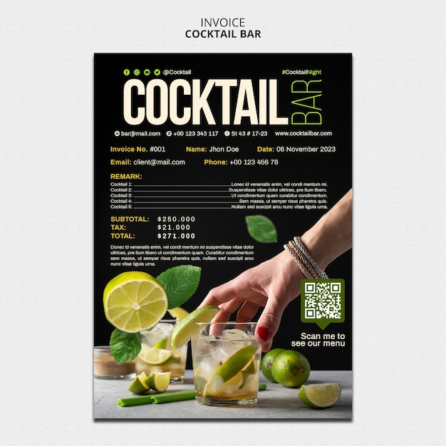 Invoice template for cocktail bar