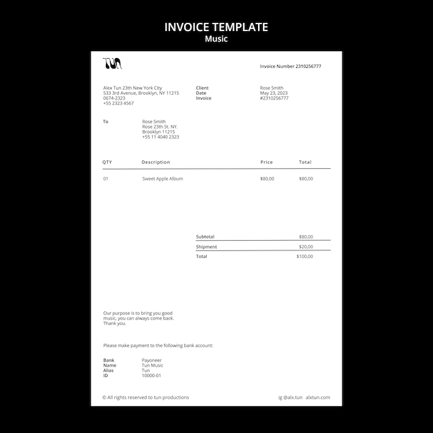 Invoice template for music event