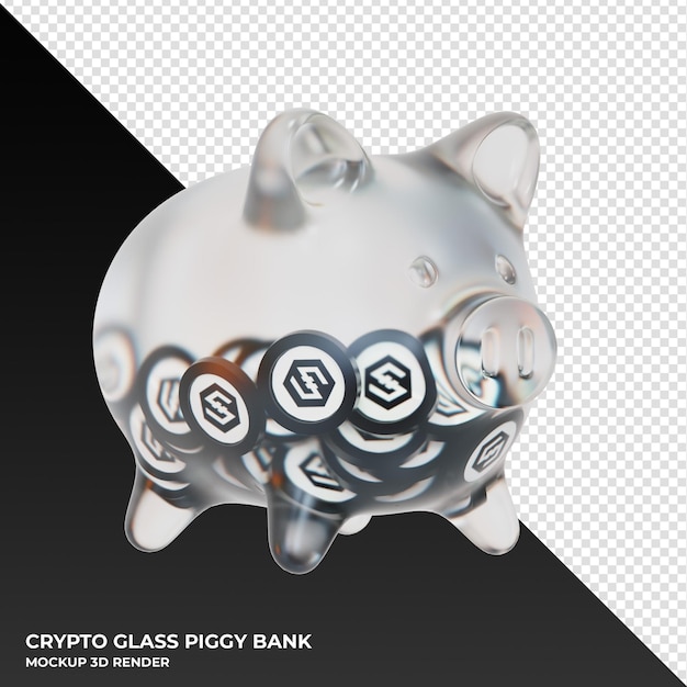 IOST IOST glass piggy bank with crypto coins 3d illustration