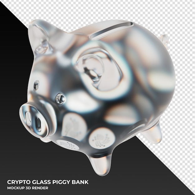 IOTA MIOTA Glass piggy bank with crypto coins 3d illustration