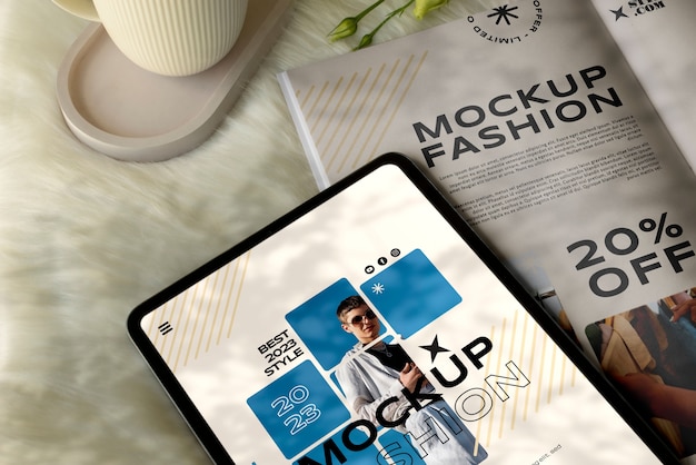 Ipad and magazine mockup design