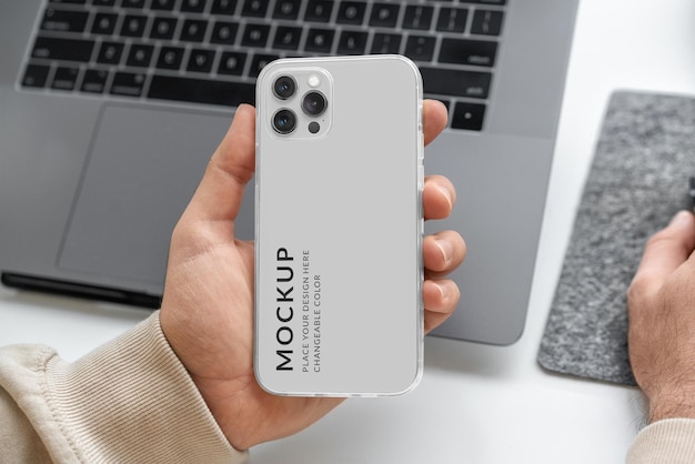 Iphone 12 pro clear case mockup in hand